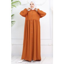 Sefa Merve Aerobin Kumaş Boydan Düğmeli Elbise 0045-04 Kiremit