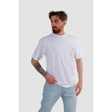 Globay 3121 Hsk Oversıze Baskılı T-Shırt-Beyaz