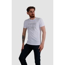 Globay 3074 Hsk Baskılı Penye T-Shırt-Beyaz