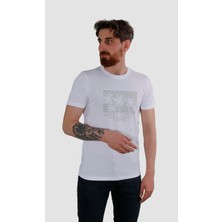 Globay 3074 Hsk Baskılı Penye T-Shırt-Beyaz