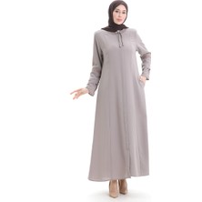 Sefa Merve Büyük Beden Gizli Fermuarlı Nakışlı Ferace 6193-06 Vizon