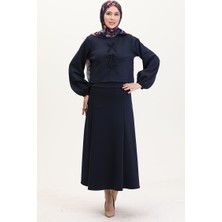Sefa Merve Scuba Kumaş Bluz Etek Ikili Takım 0021-01 Lacivert
