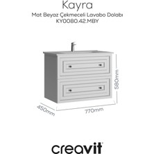Kayra Lavabo Dolabı Çekmeceli 80CM Mat Beyaz