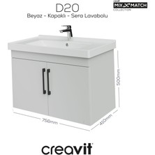 D20 80 cm Kapaklı Lavabo Dolabı Beyaz Melamin Kapak (Demonte)