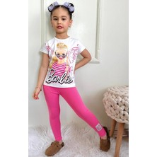 Deniz Home Wear 3 Iplik Dokuma Pamuk Kumaş Trend Baskılı T-Shirt & Dokuma Taytlı Kız Çocuk Alt Üst Takım