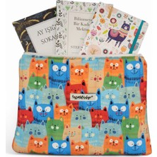 Ayza Stüdyo Pofuduk Kitap Kılıfı, Kitap Çantası, Apple iPad/tablet Aksesuar Çantası (30X25CM) - Happy Cats