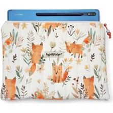 Ayza Stüdyo Pofuduk Kitap Kılıfı, Kitap Çantası, Apple iPad/tablet Aksesuar Çantası (30X25CM) - Cute Foxes