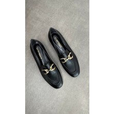 Eataly Shoes Gold Toka Detaylı Yuvarlak Kalıp Dikişli Kadın Babet Lacivert