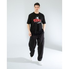Oversıze Unisex Baskılı T-Shırt Crack Black