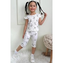 Deniz Home Wear Kaşkorse Dokuma Pamuk Kumaş Kız Çocuk Kısa Kollu Kapri Takım
