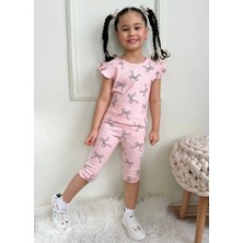 Deniz Home Wear Kaşkorse Dokuma Pamuk Kumaş Kız Çocuk Kısa Kollu Kapri Takım