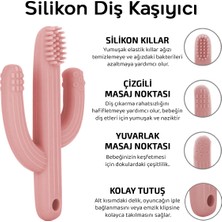 2'li Bebek Diş Kaşıyıcı Seti - Silikon Diş Kaşıma Emziği, Kaktüs Silikon Diş Kaşıyıcı - Pembe