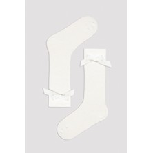 Kız Çocuk White Ribbon Pantolon Çorabı