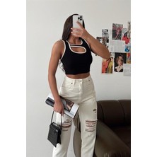 Pamuk Kaşkorse Dokuma Göğüs Dekolteli Kadın Crop