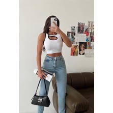 Pamuk Kaşkorse Dokuma Göğüs Dekolteli Kadın Crop