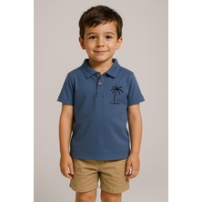 Erkek Çocuk Palmiye Nakışlı Polo Yaka Tişört (3-4 Yaş 8-9 Yaş)