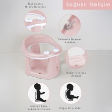 Meleni Baby 2'li Bebek Banyo Oturağı ve Minder Seti - Vakum Taban Mama Oturağı, Yıkanabilir Oturak Minderi Pembe