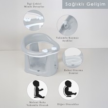 2'li Bebek Banyo Oturağı ve Minder Seti - Vakum Taban Mama Oturağı, Yıkanabilir Oturak Minderi Gri