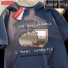 Tarz Sokak Ben Programcı Ben Yapmak Bilgisayar Erkek T Shirt Yaz Pamuk T-Shirt Boy Gevşek Kısa Kollu Cre