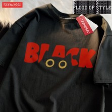 Tarz Sokak Sıyah Kedi Moda Marka Saf Pamuk Gevşek Yaz Kısa Kollu Tişört Erkek Kadın Öğrenciler Sokak Siy