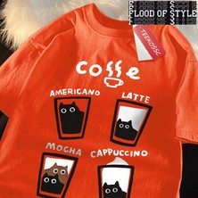 Tarz Sokak Eğlenceli Kahve Kedi Japon Tarzı Erkek Kadın T-Shirt Boy Tshirt Nefes Gevşek Kısa Kollu Tee E