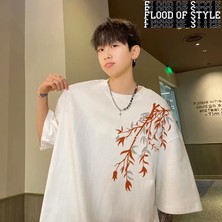 Tarz Sokak Erkek Boy T-Shirt Erkek Pamuk T Shirt Beyaz 5xl Rahat Yaz Giyim Moda Bambu Baskı Tee Gömlek E