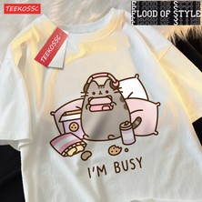 Tarz Sokak Üzgünüm Ben Meşgul Kedi Kulaklıklar ile Oyun Oynarken Adam T Shirt Yüksek Kalite Marka Giyim