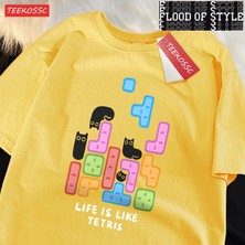 Tarz Sokak Blok Siyah Kedi Sevimli Küçük Catmale T-Shirt Grafik Pamuklu Tişörtler Yüksek Kaliteli Serin
