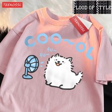 Tarz Sokak Samoye Hava Fanı Cartoonprinting Adam Tee Giyim Uydurma Eğlence T Shirt Eğlence Gençlik Tee G