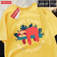 Tarz Sokak Hızlı Değil Öfkeli Sevimli Tembellik Erkek T Shirt Hip Hop Crewneck Kısa Kollu Yaz Pamuklu Üs