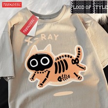 Tarz Sokak Kabarcık Kedi Renkli Catprintingerkek T-Shirt Karikatür Spor T Shirt Popüler Hip Hop T-Shirt