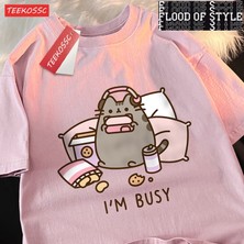 Tarz Sokak Üzgünüm Ben Meşgul Kedi Kulaklıklar ile Oyun Oynarken Adam T Shirt Yüksek Kalite Marka Giyim