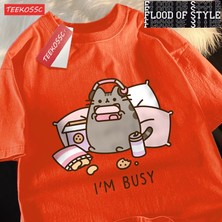 Tarz Sokak Üzgünüm Ben Meşgul Kedi Kulaklıklar ile Oyun Oynarken Adam T Shirt Yüksek Kalite Marka Giyim