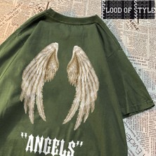 Tarz Sokak Melek Büyük Kanatları Bir Çift Beyaz Desen Erkek T-Shirt Hip Hop Nefes Tee Giysi Moda Kalite