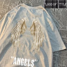 Tarz Sokak Melek Büyük Kanatları Bir Çift Beyaz Desen Erkek T-Shirt Hip Hop Nefes Tee Giysi Moda Kalite