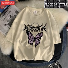 Tarz Sokak Mor Kelebek Mektup Grafik Printingt Gömlek Erkekler's Chic Desen T-Shirt Tasarım Harajuku Tee