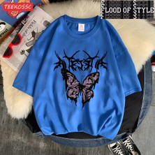 Tarz Sokak Mor Kelebek Mektup Grafik Printingt Gömlek Erkekler's Chic Desen T-Shirt Tasarım Harajuku Tee