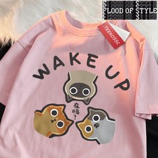 Tarz Sokak Kediler Japon Tarzı Erkek Giyim Pamuk Tee Giysi T-Shirt 3 Onlookers Uyanmak Boy Kaliteli Göml