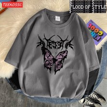 Tarz Sokak Mor Kelebek Mektup Grafik Printingt Gömlek Erkekler's Chic Desen T-Shirt Tasarım Harajuku Tee