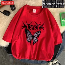 Tarz Sokak Mor Kelebek Mektup Grafik Printingt Gömlek Erkekler's Chic Desen T-Shirt Tasarım Harajuku Tee
