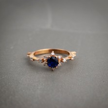 Mavi Taşlı 925 Ayar Lotus Çiçeği Minimal Rose Gümüş Yüzük