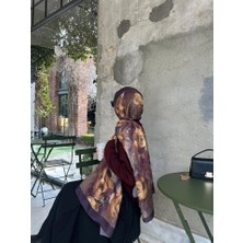 Pamuklu Rose Desen Şal-Mürdüm