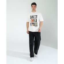 Oversıze Unisex Baskılı T-Shırt Gusnroses Ecrou