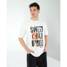 Oversıze Unisex Baskılı T-Shırt Gusnroses Ecrou