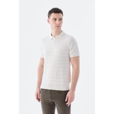 Jakamen Ekru Slim Fit Düğmeli Polo Yaka T-Shirt
