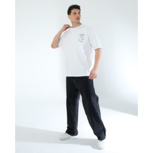 Oversıze Unisex Baskılı T-Shırt Fly Whıte
