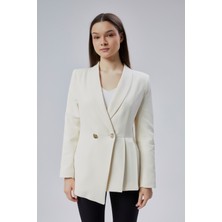 Ekru Regular Fit Pile Detaylı Blazer Ceket