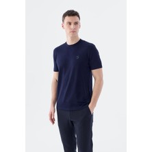 Jakamen Lacivert Slim Fit Bisiklet Yaka T-Shirt