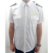 Apoletli Tk Logo Nakışlı Pilot Kısa Kol Gömlek