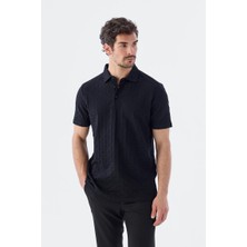 Jakamen Siyah Slim Fit %100 Pamuk Polo Yaka T-Shirt
